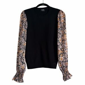 Fate Black Floral Sleeve Women's Top Size S